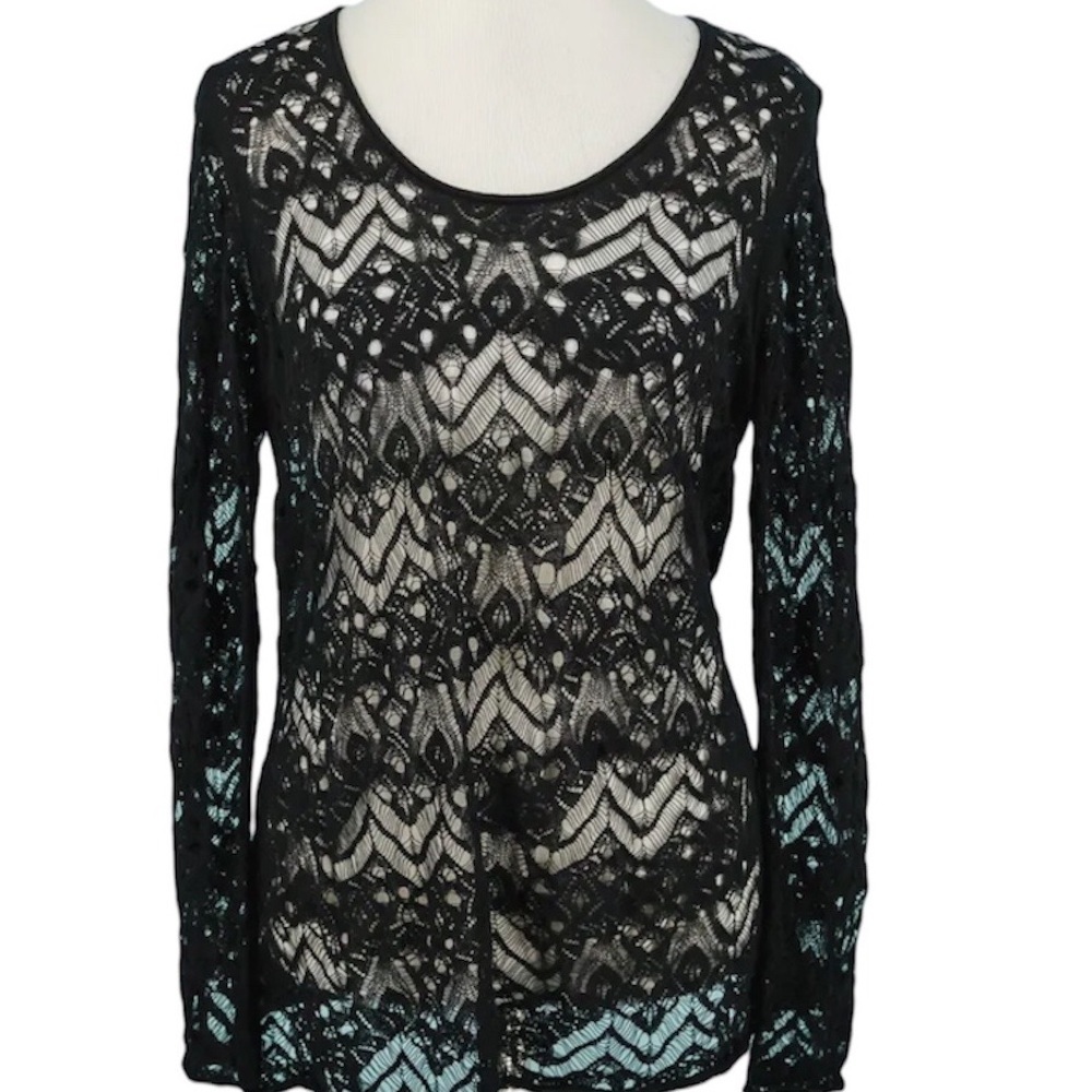 EILEEN FISHER NEW Crochet Wavy Washable Wool Lace Sweater Top Tunic Lightweight